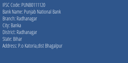 Punjab National Bank Radhanagar Branch Radhanagar IFSC Code PUNB0111120