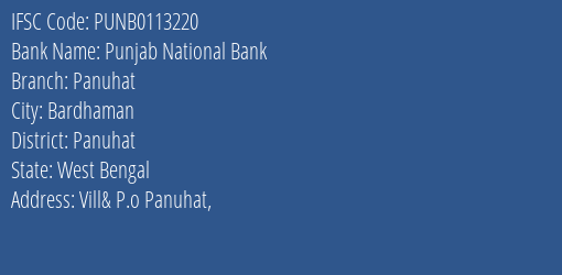 Punjab National Bank Panuhat Branch Panuhat IFSC Code PUNB0113220