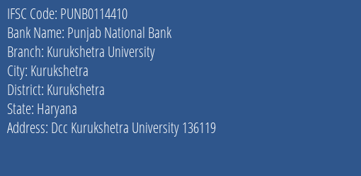 Punjab National Bank Kurukshetra University Branch Kurukshetra IFSC Code PUNB0114410
