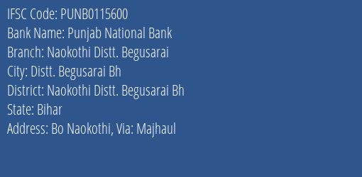 Punjab National Bank Naokothi Distt. Begusarai Branch Naokothi Distt. Begusarai Bh IFSC Code PUNB0115600