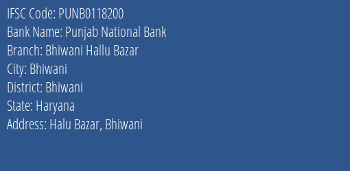 Punjab National Bank Bhiwani Hallu Bazar Branch Bhiwani IFSC Code PUNB0118200