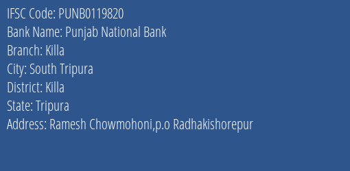 Punjab National Bank Killa Branch Killa IFSC Code PUNB0119820