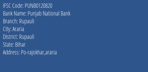 Punjab National Bank Rupauli Branch Rupauli IFSC Code PUNB0120820