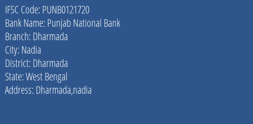 Punjab National Bank Dharmada Branch Dharmada IFSC Code PUNB0121720