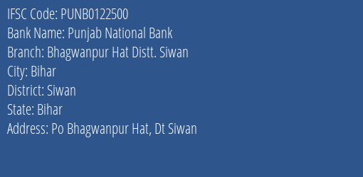 Punjab National Bank Bhagwanpur Hat Distt. Siwan Branch Siwan IFSC Code PUNB0122500