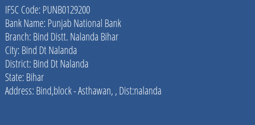 Punjab National Bank Bind Distt. Nalanda Bihar Branch Bind Dt Nalanda IFSC Code PUNB0129200