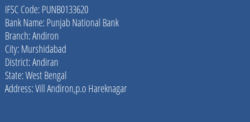 Punjab National Bank Andiron Branch Andiran IFSC Code PUNB0133620