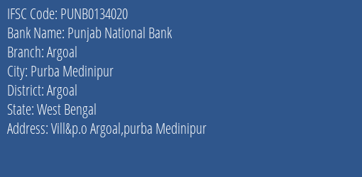 Punjab National Bank Argoal Branch Argoal IFSC Code PUNB0134020
