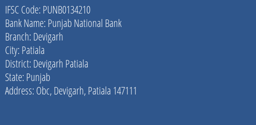 Punjab National Bank Devigarh Branch Devigarh Patiala IFSC Code PUNB0134210