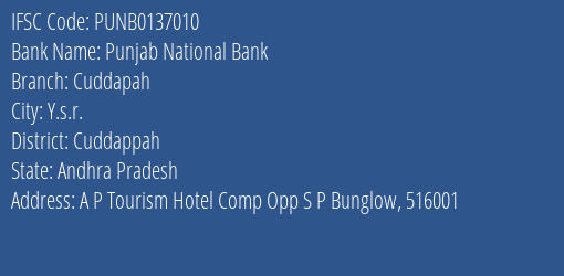 Punjab National Bank Cuddapah Branch Cuddappah IFSC Code PUNB0137010
