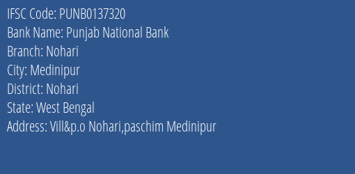 Punjab National Bank Nohari Branch Nohari IFSC Code PUNB0137320