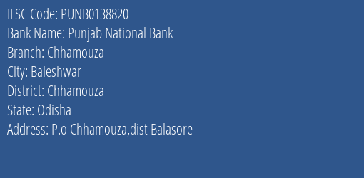 Punjab National Bank Chhamouza Branch Chhamouza IFSC Code PUNB0138820
