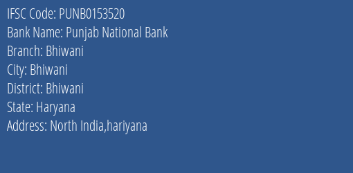 Punjab National Bank Bhiwani Branch Bhiwani IFSC Code PUNB0153520