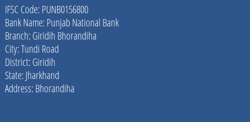 Punjab National Bank Giridih Bhorandiha Branch Giridih IFSC Code PUNB0156800