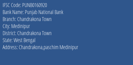 Punjab National Bank Chandrakona Town Branch Chandrakona Town IFSC Code PUNB0160920