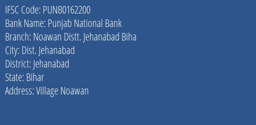 Punjab National Bank Noawan Distt. Jehanabad Biha Branch Jehanabad IFSC Code PUNB0162200
