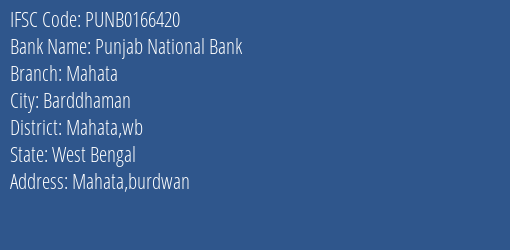 Punjab National Bank Mahata Branch Mahata Wb IFSC Code PUNB0166420