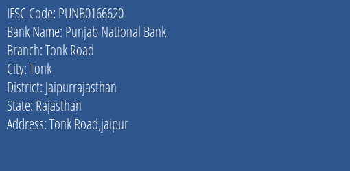 Punjab National Bank Tonk Road Branch Jaipurrajasthan IFSC Code PUNB0166620