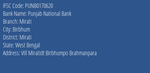 Punjab National Bank Mirati Branch Mirati IFSC Code PUNB0170620