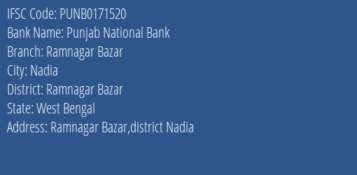 Punjab National Bank Ramnagar Bazar Branch Ramnagar Bazar IFSC Code PUNB0171520