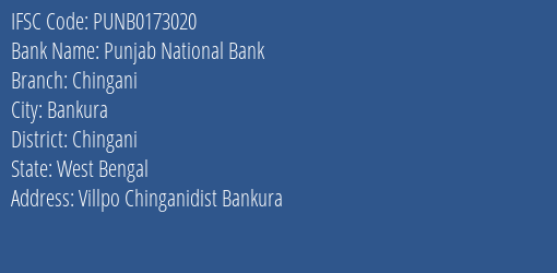 Punjab National Bank Chingani Branch Chingani IFSC Code PUNB0173020