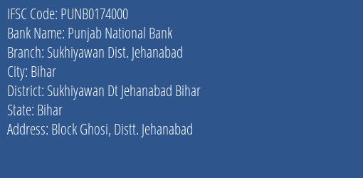 Punjab National Bank Sukhiyawan Dist. Jehanabad Branch Sukhiyawan Dt Jehanabad Bihar IFSC Code PUNB0174000