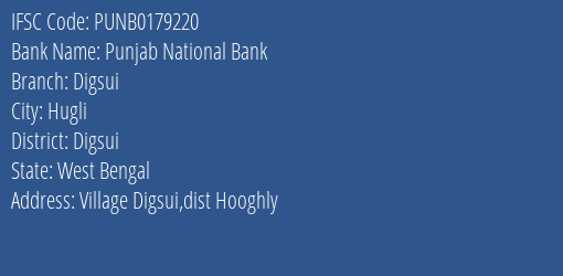 Punjab National Bank Digsui Branch Digsui IFSC Code PUNB0179220
