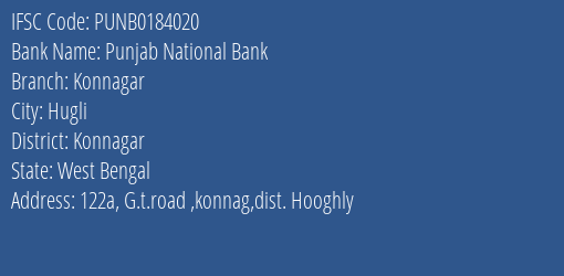 Punjab National Bank Konnagar Branch Konnagar IFSC Code PUNB0184020