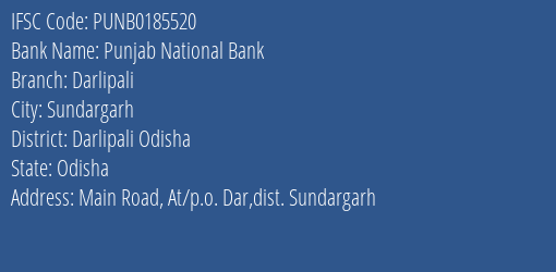 Punjab National Bank Darlipali Branch Darlipali Odisha IFSC Code PUNB0185520