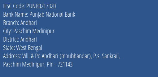 Punjab National Bank Andhari Branch Andhari IFSC Code PUNB0217320