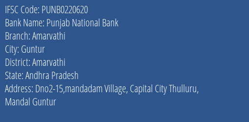 Punjab National Bank Amarvathi Branch Amarvathi IFSC Code PUNB0220620