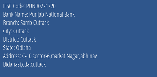 Punjab National Bank Samb Cuttack Branch Cuttack IFSC Code PUNB0221720