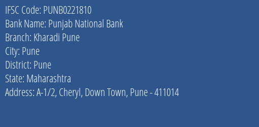 Punjab National Bank Kharadi Pune Branch, Branch Code 221810 & IFSC Code Punb0221810