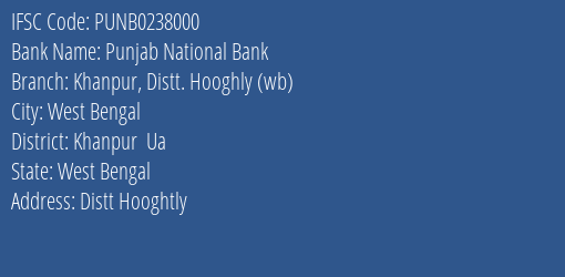 Punjab National Bank Khanpur Distt. Hooghly Wb Branch Khanpur Ua IFSC Code PUNB0238000