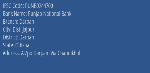Punjab National Bank Darpan Branch Darpan IFSC Code PUNB0244700