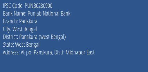 Punjab National Bank Panskura Branch Panskura West Bengal IFSC Code PUNB0280900