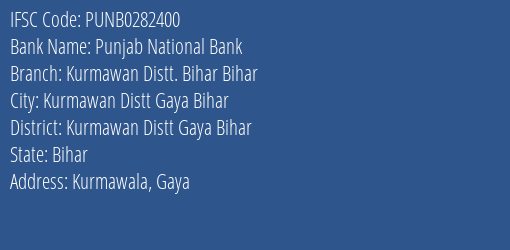 Punjab National Bank Kurmawan Distt. Bihar Bihar Branch Kurmawan Distt Gaya Bihar IFSC Code PUNB0282400