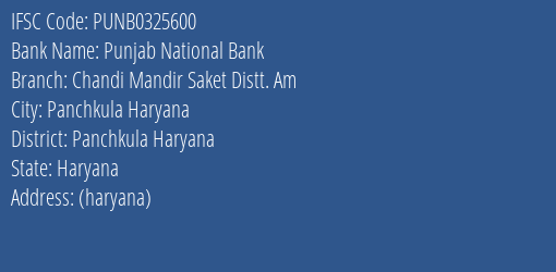 Punjab National Bank Chandi Mandir Saket Distt. Am Branch Panchkula Haryana IFSC Code PUNB0325600
