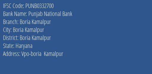 Punjab National Bank Boria Kamalpur Branch Boria Kamalpur IFSC Code PUNB0332700