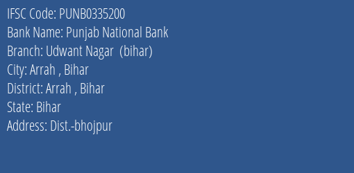 Punjab National Bank Udwant Nagar Bihar Branch Arrah Bihar IFSC Code PUNB0335200