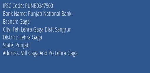 Punjab National Bank Gaga Branch Lehra Gaga IFSC Code PUNB0347500