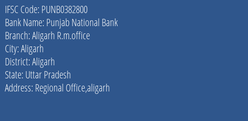 Punjab National Bank Aligarh R.m.office Branch, Branch Code 382800 & IFSC Code Punb0382800