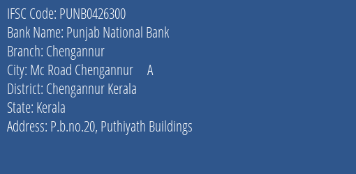 Punjab National Bank Chengannur Branch Chengannur Kerala IFSC Code PUNB0426300