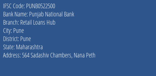 Punjab National Bank Retail Loans Hub Branch Pune IFSC Code PUNB0522500