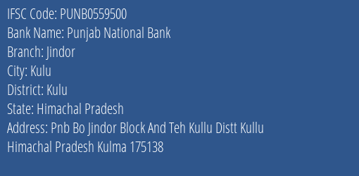 Punjab National Bank Jindor Branch Kulu IFSC Code PUNB0559500