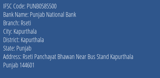 Punjab National Bank Rseti Branch Kapurthala IFSC Code PUNB0585500