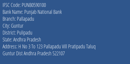 Punjab National Bank Pallapadu Branch Pulipadu IFSC Code PUNB0590100