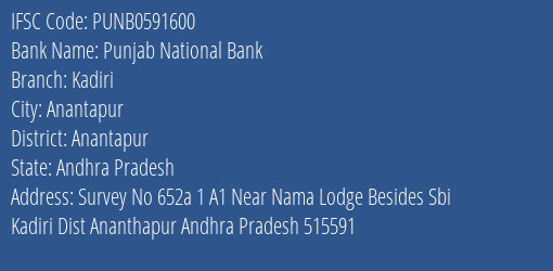 Punjab National Bank Kadiri Branch Anantapur IFSC Code PUNB0591600