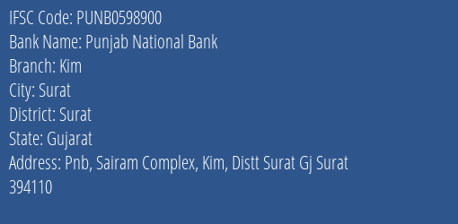 Punjab National Bank Kim Branch Surat IFSC Code PUNB0598900