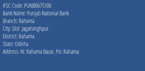 Punjab National Bank Rahama Branch Rahama IFSC Code PUNB0675100